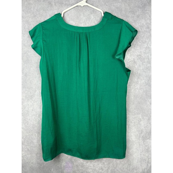 Cupcakes and Cashmere Womens Top M Emerald Green Ruffle Sleeve V Neck Blouse - Picture 3 of 9